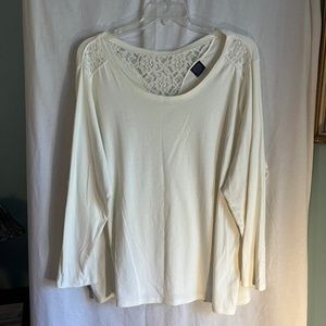 Cream long sleeved knit top with lace accents